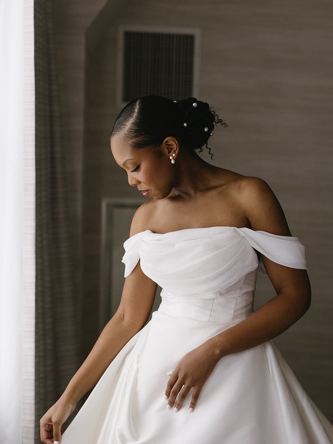 Pearl Off-Shoulder Gown