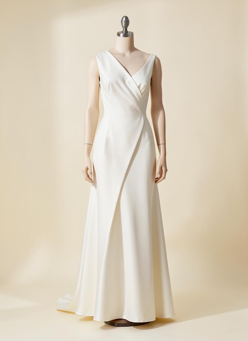 Minimal mikado silk column gown on a studio mannequin